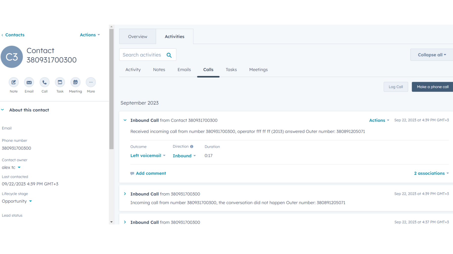 Receiving a call from an existing customer
